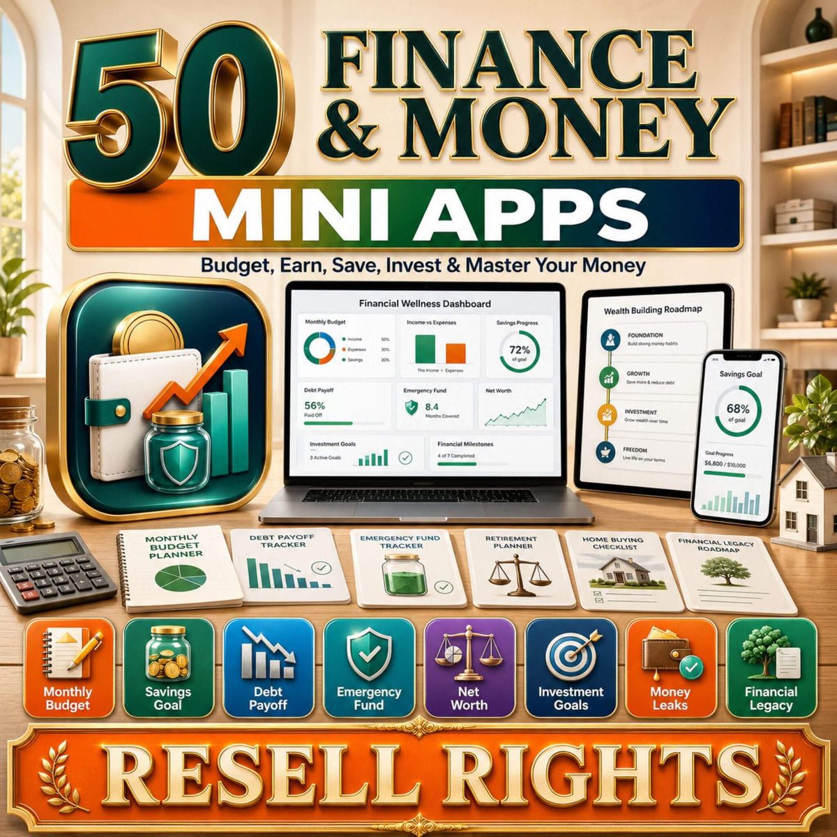 50 Mini Apps: Finance & Money + Commercial Resell Rights