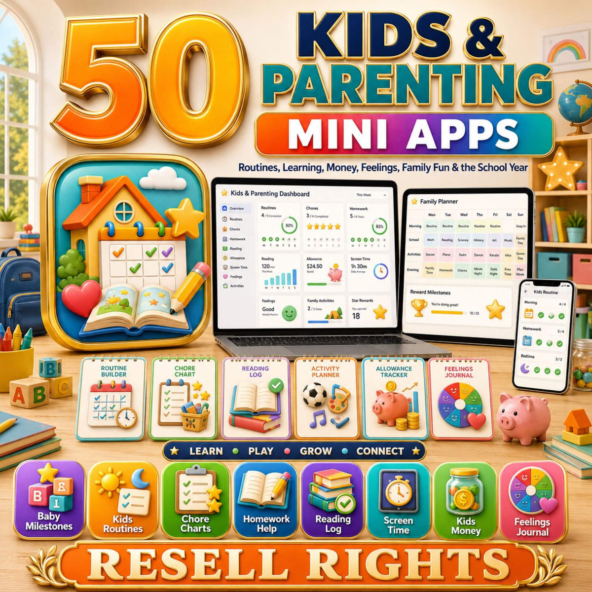 50 Mini Apps: Kids & Parenting + Commercial Resell Rights