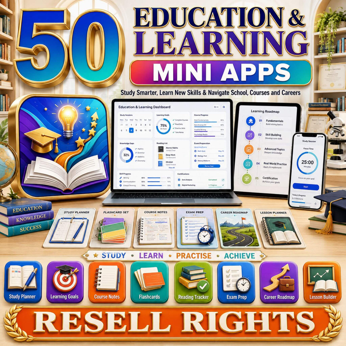 50 Mini Apps: Education & Learning + Commercial Resell Rights